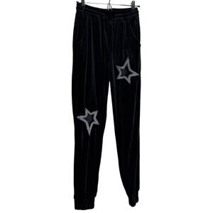 Rehab Jogger Pants Women Small Black Velvet Velour Embellished Star Comfort Cozy